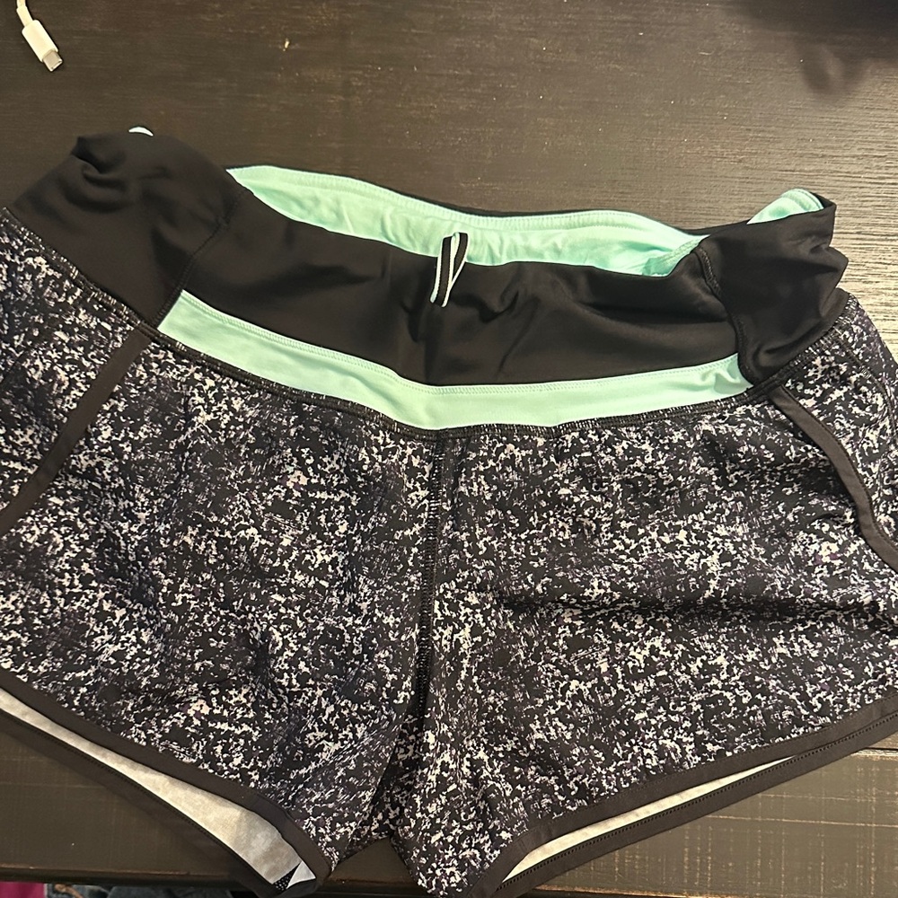lululemon athletica Black and Mint Patterned Athletic Shorts